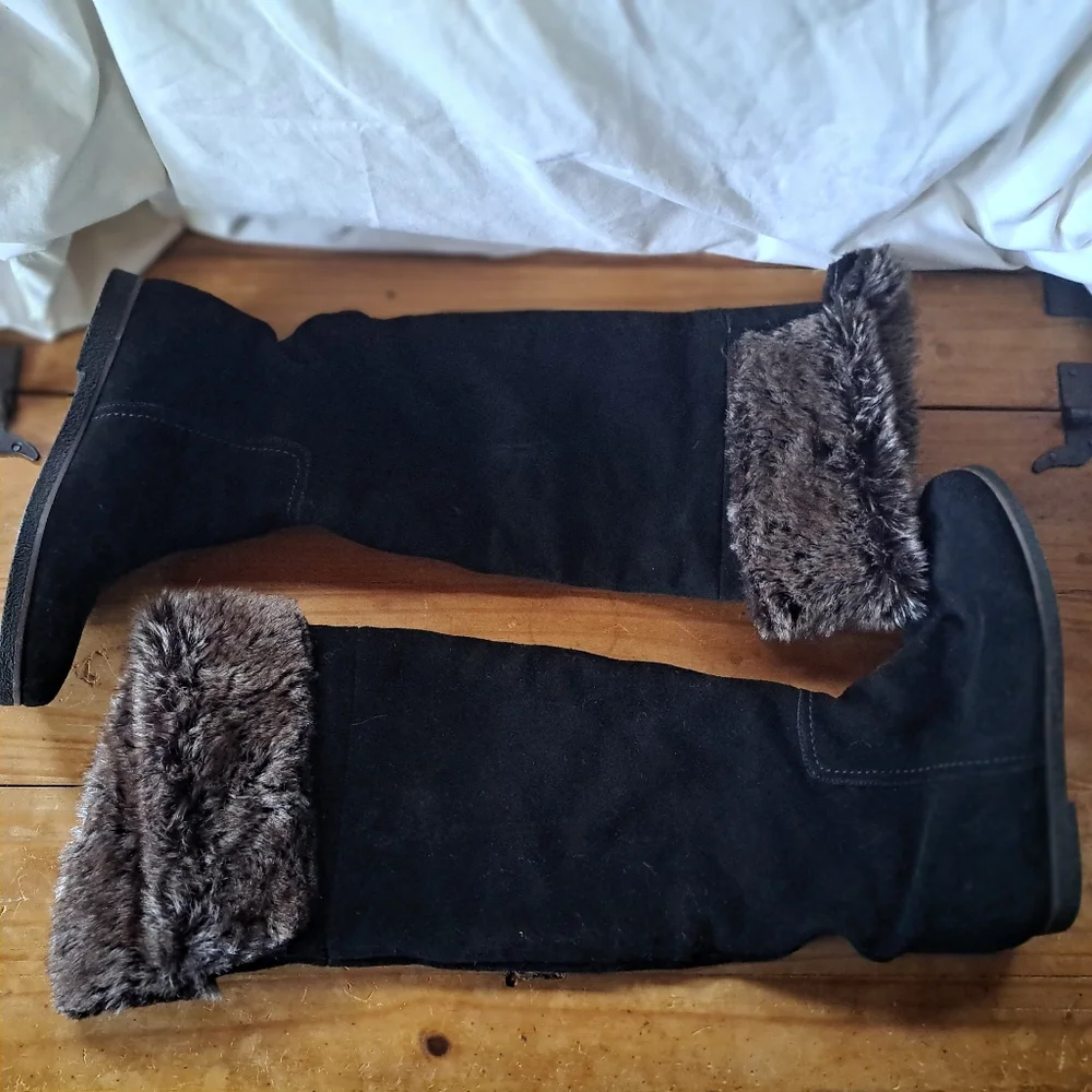 Sam Edelman Orlando Over the Knee Suede Boots Women's Size 7.5 Faux Fur Cuff
